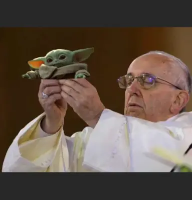 BABY YODA POPE meme template
