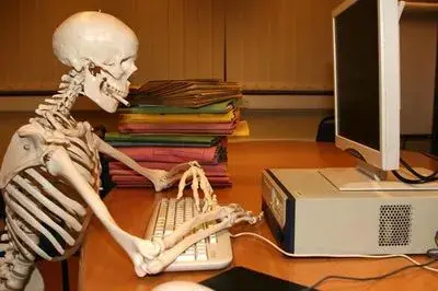 Waiting skeleton in the office meme template