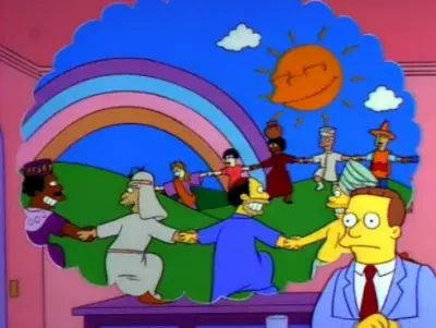 Simpsons happy world meme template